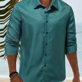 kkboxly  Stylish Solid Color Casual Button Up Shirt, Men's Clothes For Spring Summer