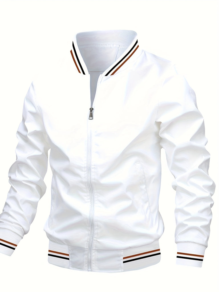 kkboxly  Men's Casual Stand Collar Baseball Jacket Coat Regular Fit College Hipster Windbreaker For Spring Autumn