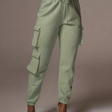 kkboxly  Drawstring Baggy Cargo Pants, Casual High Waist Flap Pockets Pants, Women's Clothing