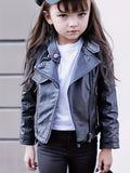 Girls Fashion Diagonal Zipper PU Leather Motorcycle Jacket Children's Outerwear