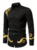 kkboxly  Men's Long-sleeved Shirt With Gold Printing