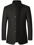 kkboxly  Warm Wool Blend Jacket Coat, Men's Casual Stand Collar One Breasted Jacket For Fall Winter, Father's Gift