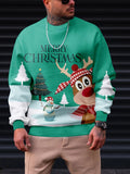 kkboxly  Christmas Elk Print Trendy Sweatshirt, Men's Casual Graphic Design Crew Neck Pullover Sweatshirt For Men Fall Winter