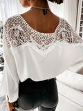 kkboxly  Lace Splicing Batwing Sleeve Blouse, Casual Solid Off Shoulder Summer Blouse, Women's Clothing