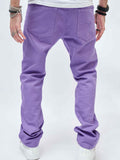 Y2K Violet Loose Fit Jeans, Men's Casual Retro Style Denim Pants For Spring Summer