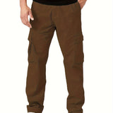 dunnmall  kkboxly  Trendy Solid Cargo Pants, Men's Multi Flap Pocket Trousers, Loose Casual Outdoor Pants, Men's Work Pants Outdoors Streetwear