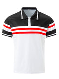 kkboxly  Horizontal Stripe Color Block Print Men's Casual Button Up Short Sleeve Polo Shirt, Men's Polo For Summer
