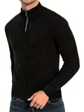 kkboxly  Men's Stand Collar Solid Knit Sweater , Men's Casual Lapel Slightly Stretch V-Neck Pullover Sweater For Men Winter Fall