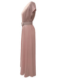 kkboxly  Solid Short Sleeve Dress, Casual Crew Neck High Waist Simple Maxi Dress, Women's Clothing
