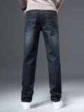 kkboxly  Men's Casual Regular Straight Leg Pants, Chic Semi-formal Jeans For Business
