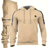 kkboxly Men's Casual 2pcs Set, High Stretch Sports Hoodie & Multi Pocket Joggers Matching Set For Gym Workout Training