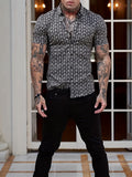 kkboxly  Men's Casual Cotton Argyle Pattern Print Short Sleeve Shirt, Male Hawaiian Shirt For Summer Beach Vacation