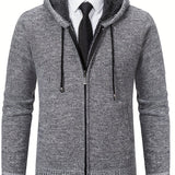 kkboxly  Men's Fleece Hooded Knitted Coat, Autumn And Winter Solid Color Fashion Top