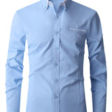 kkboxly  Men's Formal Classic Design Button Up Shirt, Male Clothes For Spring And Fall Business Occasion