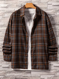 kkboxly  Men's Plaid Turndown Collar Long Sleeve Shirt, Trendy Comfy Loose Shirt For Spring Autumn