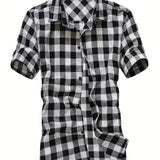 kkboxly  Classic Men's Casual Plaid Short Sleeve Shirt With, Men's Shirt For Summer, Tops For Men
