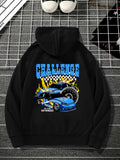kkboxly  Cartoon Car Print, Men's Casual Hoodie, Drawstring Pocket Hoodie