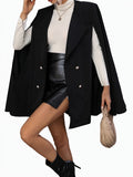 Double Breasted Cloak Sleeve Overcoat, Elegant Lapel Solid Coat For Spring & Fall, Women's Clothing