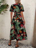 2025 kkboxly  Tropical Print Vacation Two-piece Set, V Neck Flutter Sleeve Tops & High Waist Midi Skirts Outfits, Women's Clothing