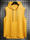 kkboxly  Mens Basic Slightly Stretch Hooded Sleeveless Drawstring Vest, Male Clothes For Summer