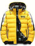 Men's Reversible Hooded Warm Thick Jacket, Casual Padded Printed Jacket Coat For Fall Winter