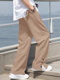 kkboxly  Chic Loose Fit Mopping Trousers, Men's Casual Solid Color Straight Leg Pants For Spring Summer