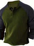 kkboxly  Color Block Men's Comfy Long Raglan Sleeve Round Neck Henley Shirt, Spring Fall Sports Top