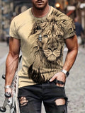 kkboxly  Vintage Lion Men's T-Shirt for Summer Outdoor, Casual and Stylish Graphic Tee with Slightly Stretch Crew Neck and Short Sleeves