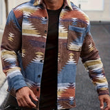 Plus Size Men's Geometric Pattern Print Jacket, Personalized Fashion Casual Fleece Jacket, Men's Clothing, Best Seller