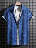 kkboxly  Milky Way Pattern Casual Short Sleeve Shirt, Men's Hawaiian Shirt For Summer Vacation Resort