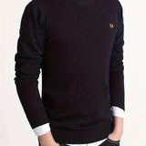 kkboxly Solid Knitted Cable Cotton Sweater, Men's Casual Warm Slightly Stretch Crew Neck Pullover Sweater For Men Fall Winter