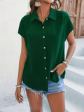 kkboxly  Solid Short Sleeve Shirt, Elegant Button Front Versatile Shirt With A Collar, Women's Clothing