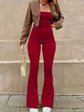 kkboxly  Tie Back Off Shoulder Jumpsuit, Party Wear Solid Flared Leg Jumpsuit, Women's Clothing
