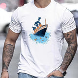 kkboxly Cruise Print T Shirt, Tees For Men, Casual Short Sleeve T-shirt For Summer