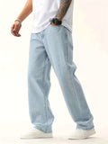 kkboxly  Men's Light Blue Straight Leg Cotton Jeans