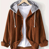 kkboxly  Corduroy Men's Casual Comfy Long Sleeve Hooded Shirt, Men's Fall Winter Color Block Outwear