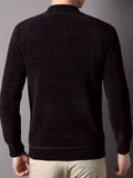 kkboxly All Match Knitted Solid Sweater, Men's Casual Warm Mid Stretch Crew Neck Pullover Sweater For Men Fall Winter