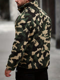 Camouflage Pattern Polar Fleece Jacket, Men's Casual Lapel Coat For Fall Winter
