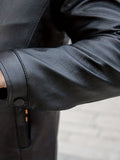 kkboxly  Warm Fleece PU Jacket, Men's Casual Solid Color Zip Up Lapel Faux Leather Jacket For Fall Winter
