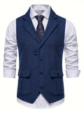kkboxly  Men's Herringbone Tweed Vest Notched Lapel Single Breasted Sleeveless Vest Jacket