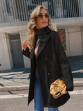 Solid Double Breasted Coat, Casual Lapel Long Sleeve Versatile Overcoat, Women's Clothing
