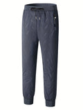kkboxly  Warm Fleece Thick Joggers, Men's Casual Zipper Pocket Windproof Sweatpants For Fall Winter