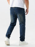 Plus Size Mens Ripped Washed Jeans, Loose Oversized Denim Long Pants, Vintage & Chic Style