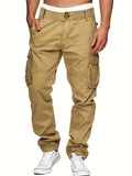 kkboxly  Cotton Solid Multi Flap Pockets Men's Straight Leg Cargo Pants, Loose Casual Outdoor Pants, Men's Work Pants For Hiking Fishing Angling