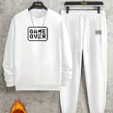 kkboxly  GAME OVER Print, Men's 2Pcs Outfits, Casual Crew Neck Long Sleeve Pullover Sweatshirt And Drawstring Sweatpants Joggers Set For Spring Fall, Men's Clothing