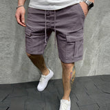 kkboxly  Mens Casual Non Stretch Loose Fit Drawstring Cotton Cargo Shorts With Pockets, Male Clothes For Summer