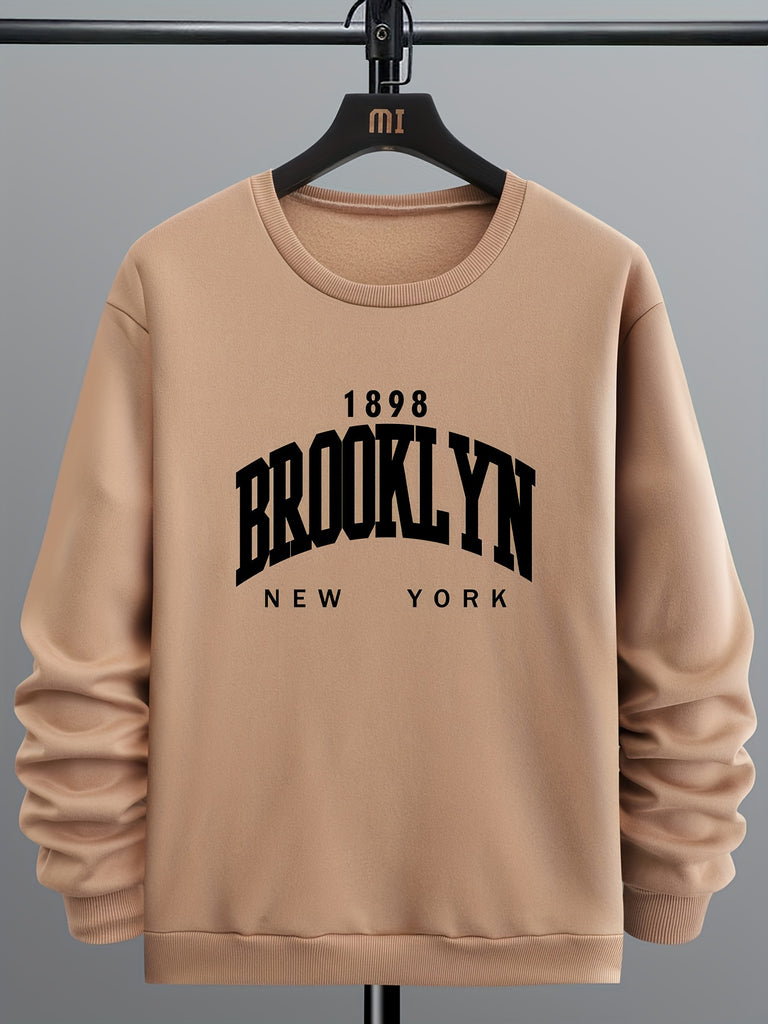 Brooklyn Print, Men’s Pullover Sweatshirt, Casual Crew Neck Jumper For Spring Fall, Moisture Wicking And Breathable Sweater, As Gifts