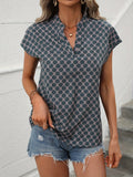 kkboxly  Allover Print Blouse, Casual V Neck Short Sleeve Versatile Blouse, Women's Clothing