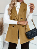 kkboxly  Plus Size Casual Vest Coat, Women's Plus Solid Double Button Lapel Collar Vest Coat