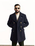 kkboxly  Men's Trendy Retro Solid Long Sleeve Coat Windbreaker Lapel Long Overcoat For Autumn Winter